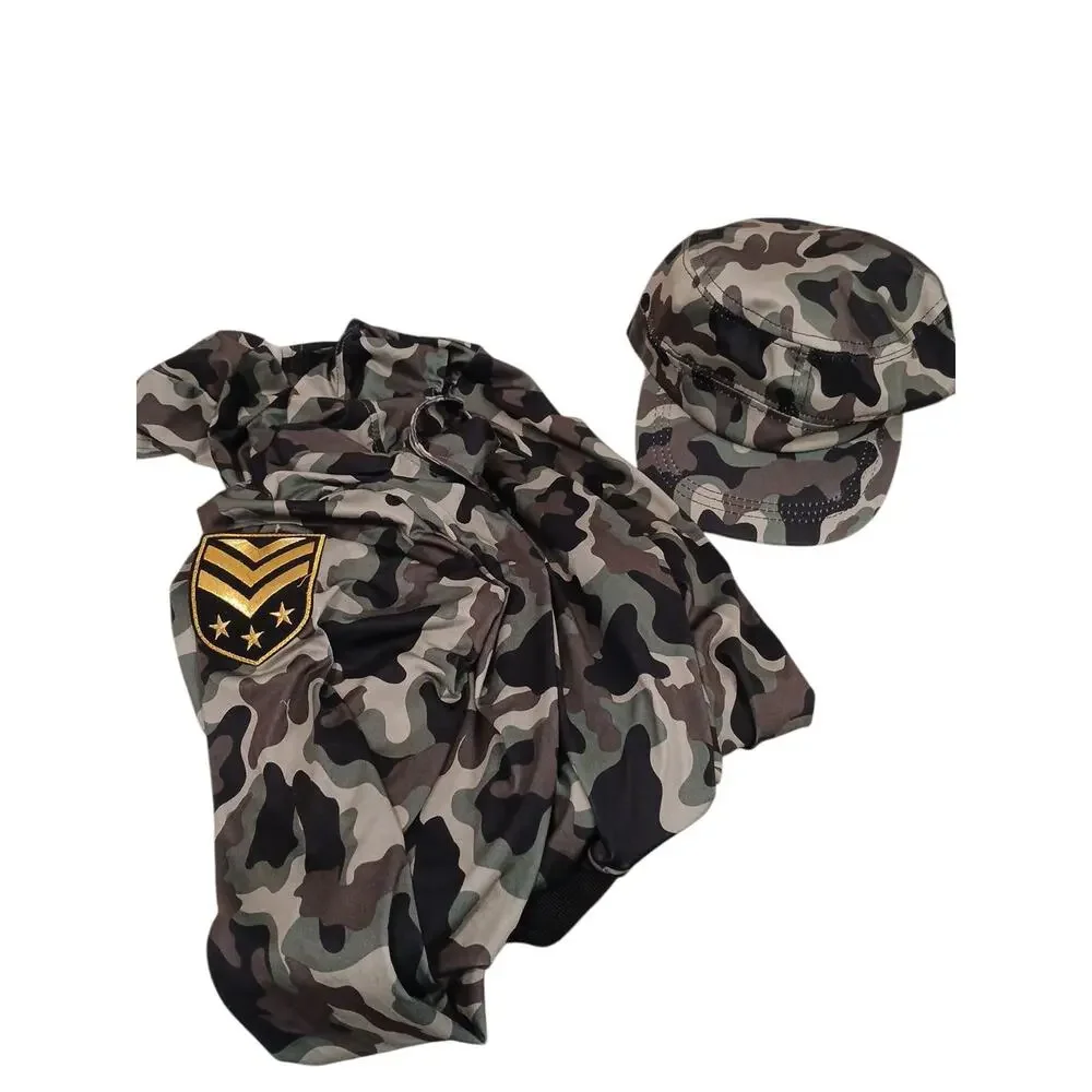 Army Costume Women`s‎ Sz L Military Soldier Camouflage Bodysuit & Hat Halloween - Picture 6 of 16